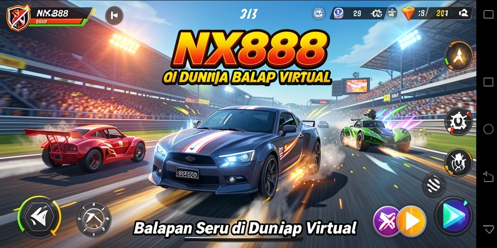 Tampilan gameplay NX888 yang mendebarkan di lintasan balap.